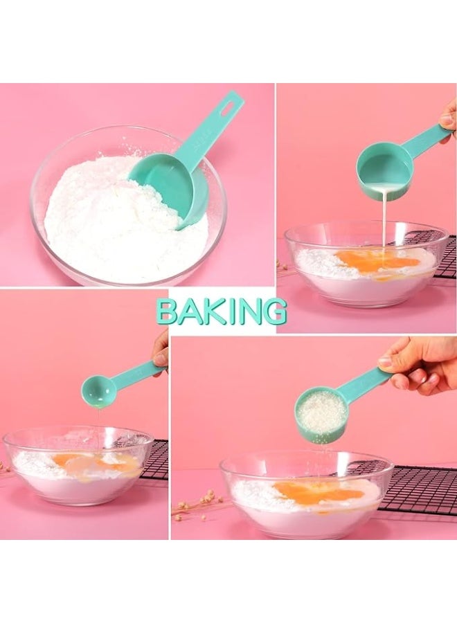 MunKan 9 Piece Measuring Cups and measuring spoons set, Great for Dry and Liquid Ingredients, Small Teaspoon with Plastic Head . ( Mint Green ) - Image 3